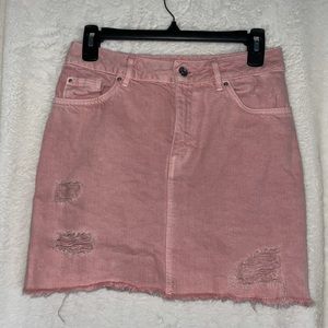 Pink denim mini skirt